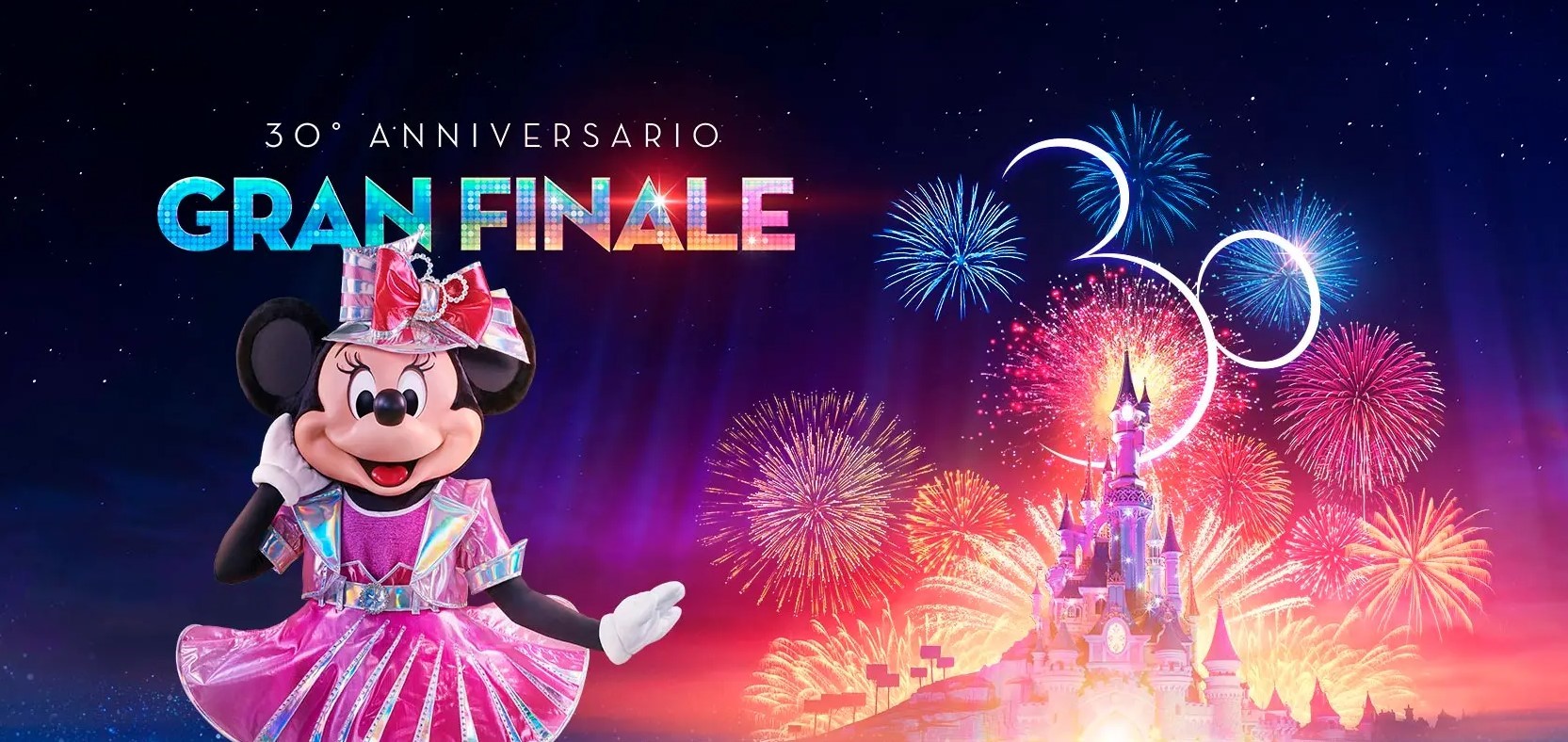 30 anni Disneyland Paris Gran Finale con Castello illuminato e Minnie