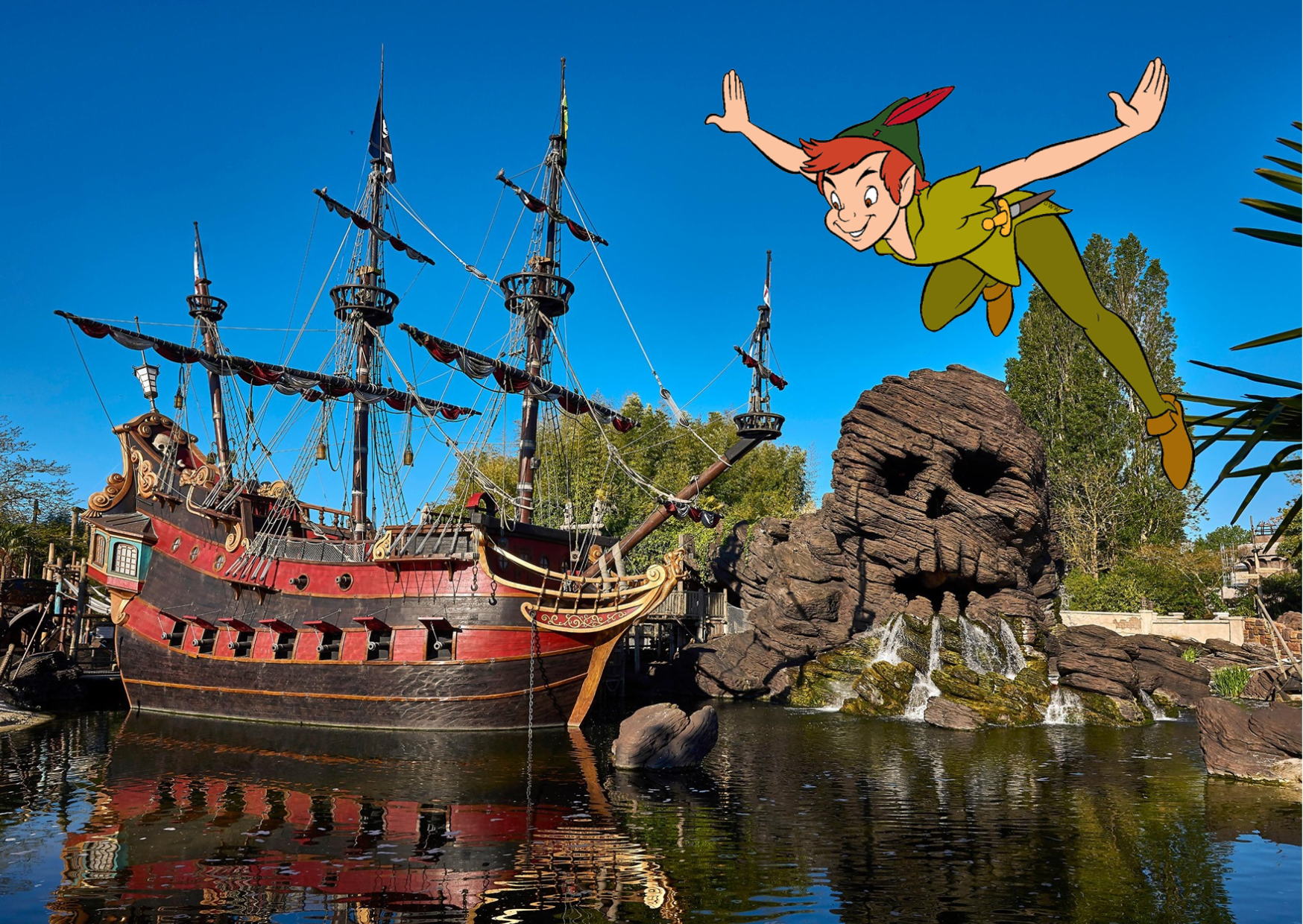 Peter Pan che sorvola la nave di Capitan Uncino